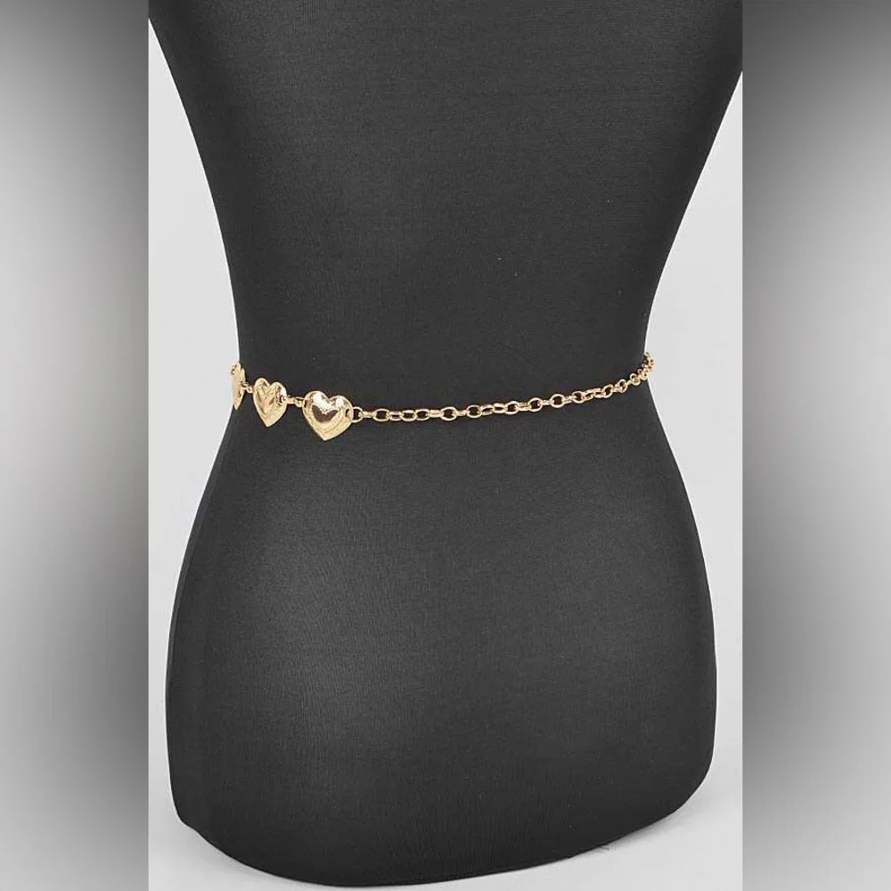 Gold or Silver Heart Metal Chain Statement Belt